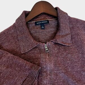 Banana Republic Mens Linen Blend Full Zip Cardigan Size L Short Sleeve Brown